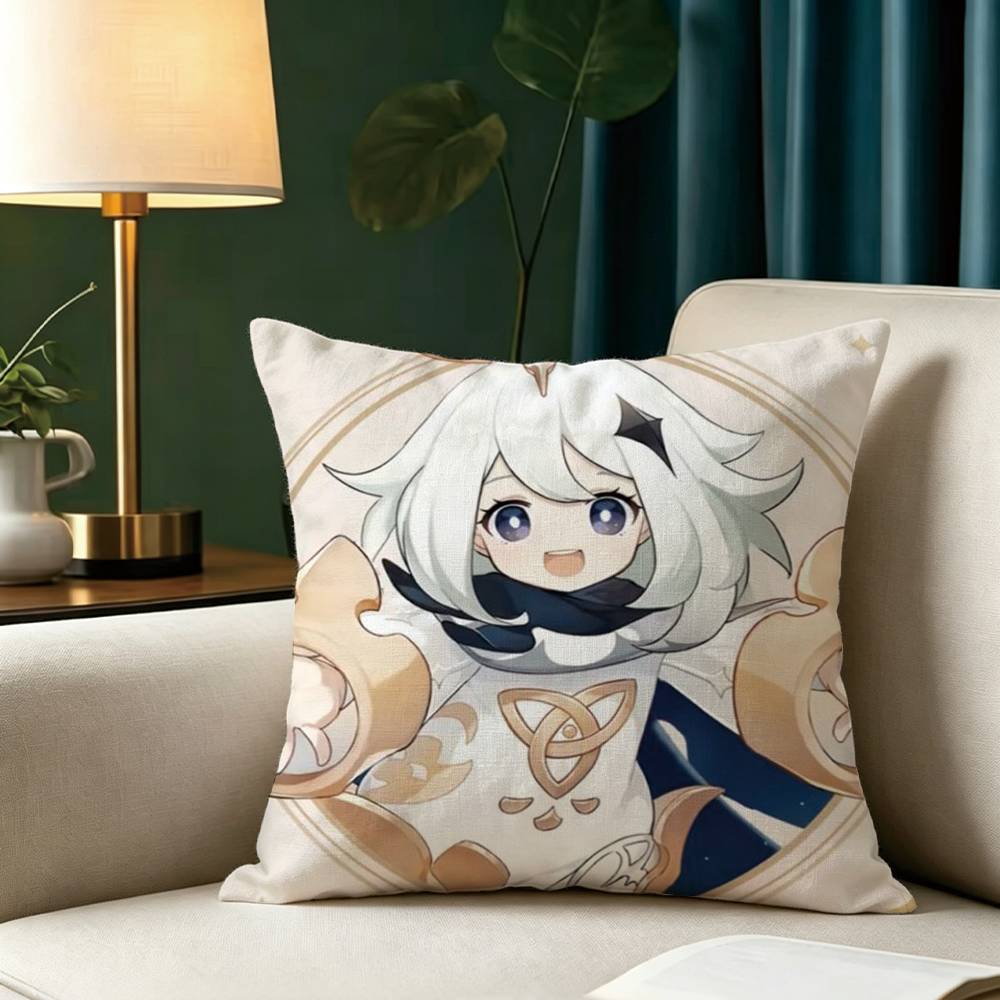 G-Genshin Impact P-Paimon Pillow Case Square Double-Sided Sofa Cushion Cover Bedroom Bedside Pillow