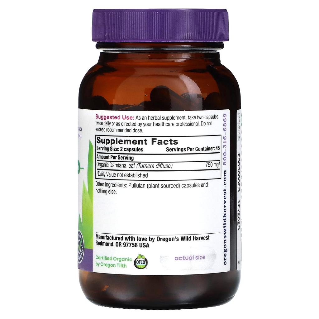 Oregon'S Wild Harvest, Damiana, Veggie Caps, 90 Count (375Mg/Capsule)