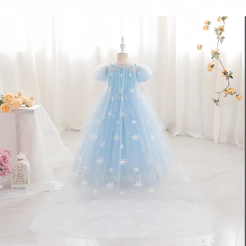 Elsa Princess Short-Sleeve Evening Gown for Girls - Summer 2025 Style Birthday Dress