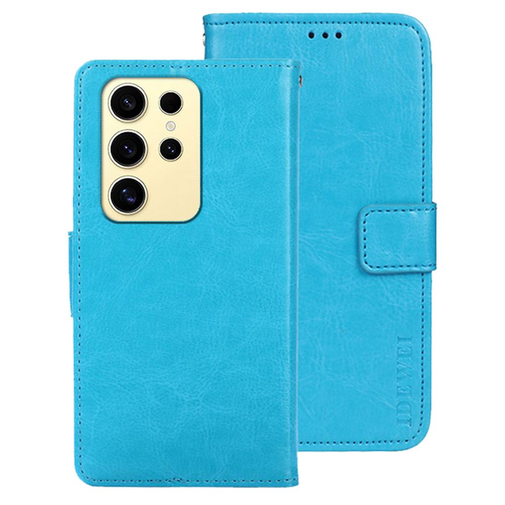 

IDEWEI For Samsung Galaxy S25 Ultra Stand Case Crazy Horse Texture Leather Phone Cover Sky Blue