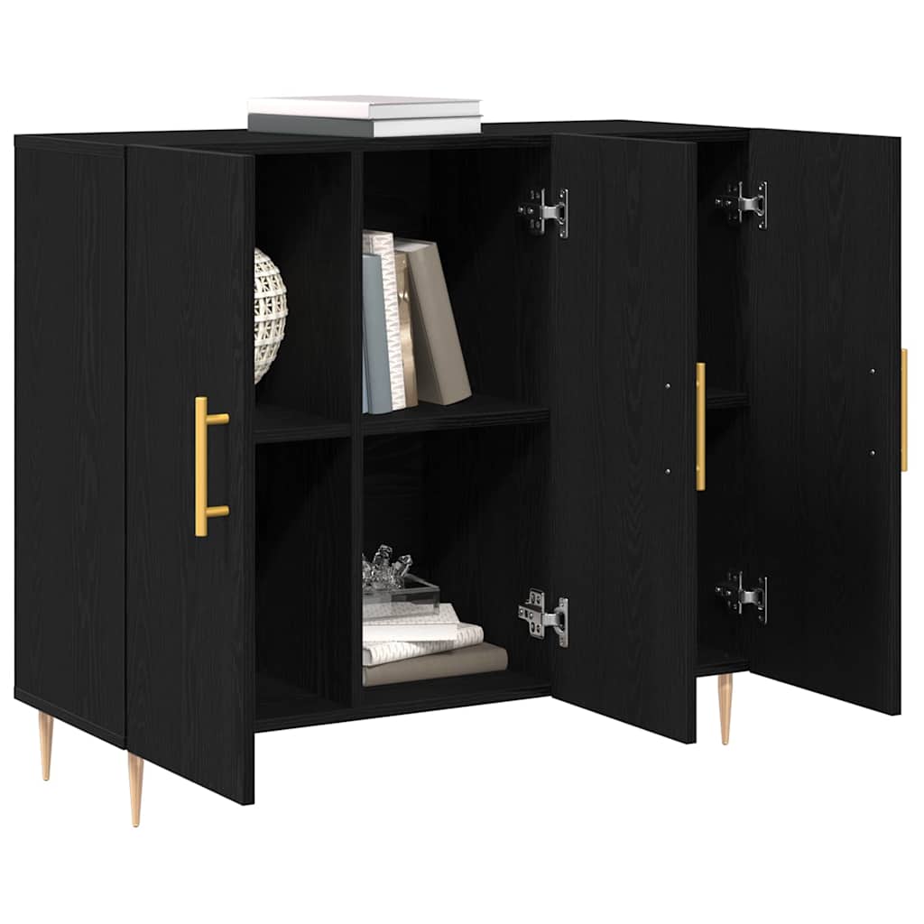 Sideboard Black Oak Effect 90 X 34 X 80 Cm Engineered Wood
