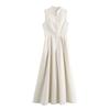 Sleeveless SpliAed Zipper Maxi Dress Women Elegant High Waist Slim Pleated Long Dresses OffiAe Lady Street Robes Female