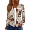 Women's Fashion Christmas Print Casual Zip-Up Long-Sleeved Hooded Jacket