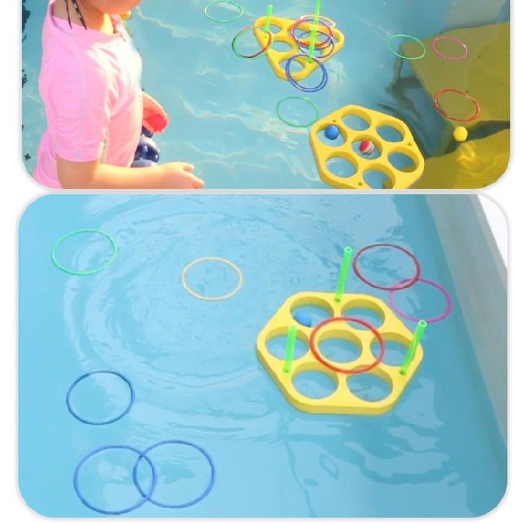 Floating Foam Rings Toy with Balls and Rings, Pool Games for Kid Family Outdoor
