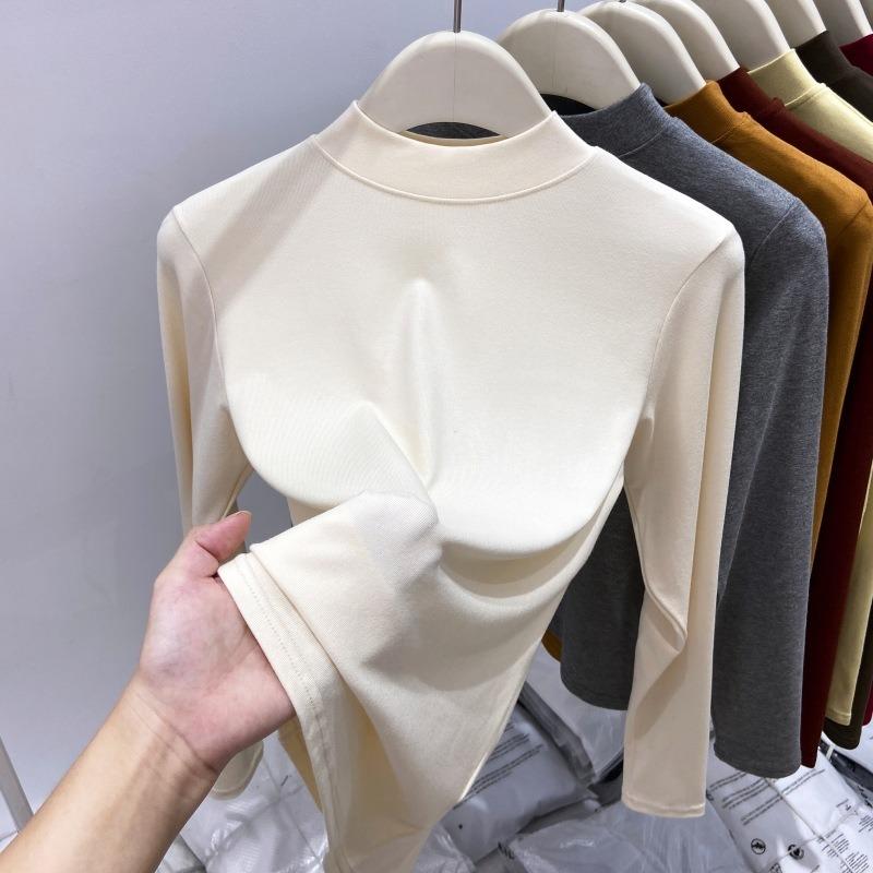 Slim-fit semi-turtleneck inner bottoming shirt women's spring simple versatile top basic long-sleeved T-shirt