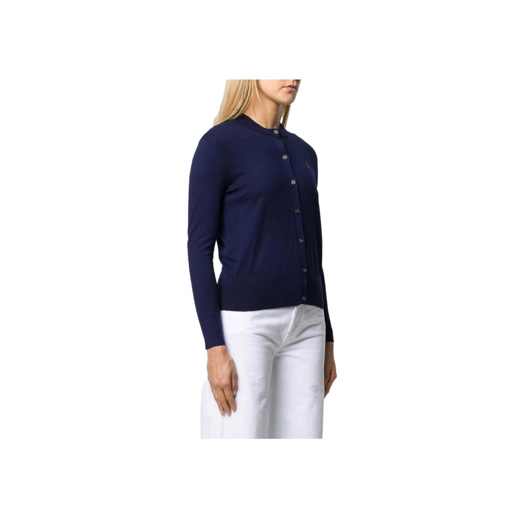 Polo Ralph Lauren FW22 Logo Embroidered Single-Breasted Long Sleeve Knit Sweater Women sweater Navy-Blue 211784759-001