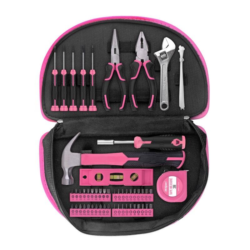 63 Pcs Pink Household Tool Set Women DIY Home Repair Hand Tools Kit Multi Purpose Tool Box Gift Set for Household Maintenance