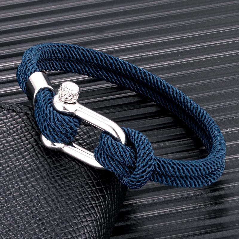 Minimalist Nautical Rope Bracelet Double Strand Stainless Steel U-Shape Shackle Buckle Survival Jewelry for Men Women