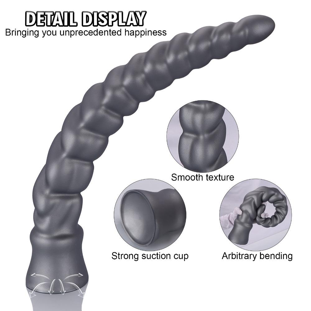 Extra Long Spiral Ridged Anal Plug - Silicone Dildo for Deep Stretching & Prostate/G-Spot Stimulation, Sex Toy for Men & Women