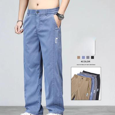 Letnie Ultracienkie Miękkie Tkaniny Lyocellowe Męskie Dżinsy Luźne Proste Dżinsowe Spodnie Design Codzienne Spodnie Duży Rozmiar 5XL