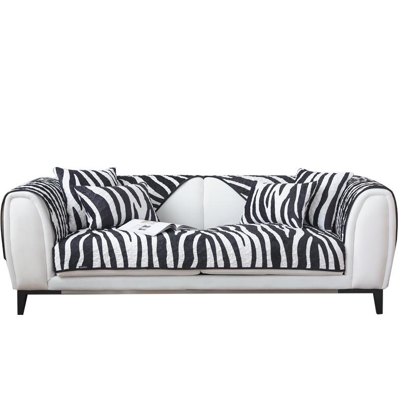 Simple Black and White Zebra Pattern Short Plush Sofa Cushion Fabric Anti-slip Sofa Cover Cover