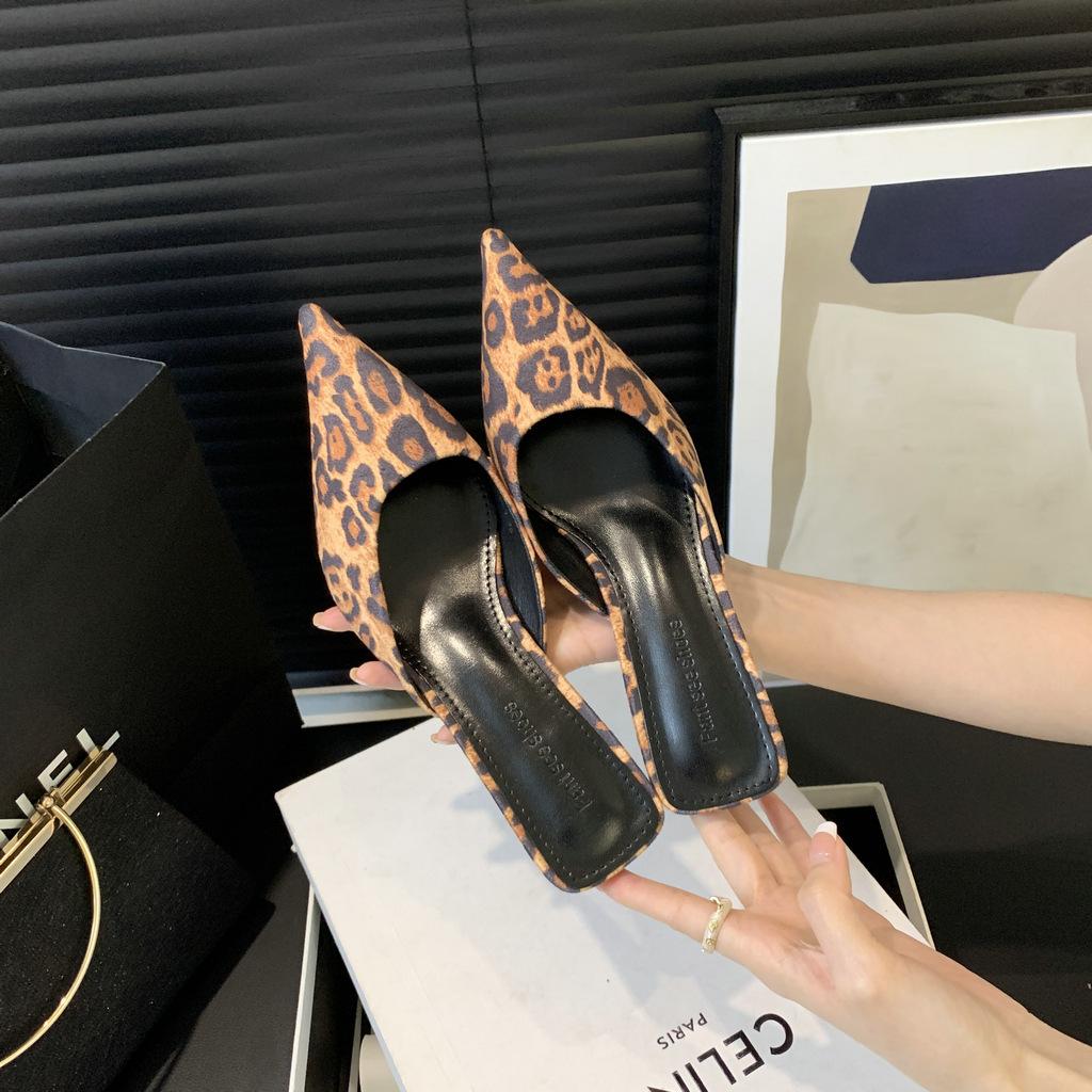 Feeling~ Fairy Pointed Head High Heels Women's Thin Heels Spring and Summer New Sexy Bag Head Korean Version Half Slippers Women's Outer Wear