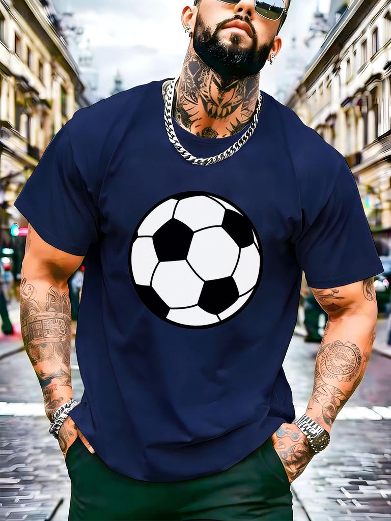 Unisex Summer Crew Neck T Shirt Soccer Ball Graphic Short Sleeve Tee Loose Casual Sport Streetwear White Basic Top Male Daily Wear
