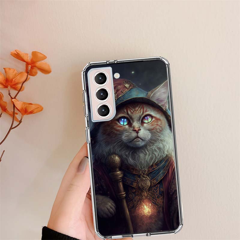 Halloween Magic Cat Clear Phone Cases for Samsung S26 Ultra Galaxy S25 Edge S24 S23 FE S21 Plus S20 S22 S10 Cover Patterned Comp