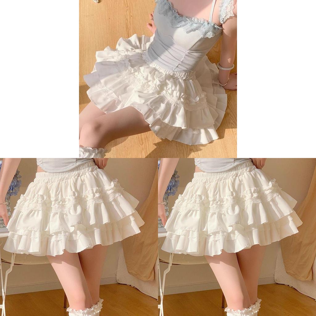 Princess Style White Lace Bubble Skirt With High Waist For Women Spring 2025