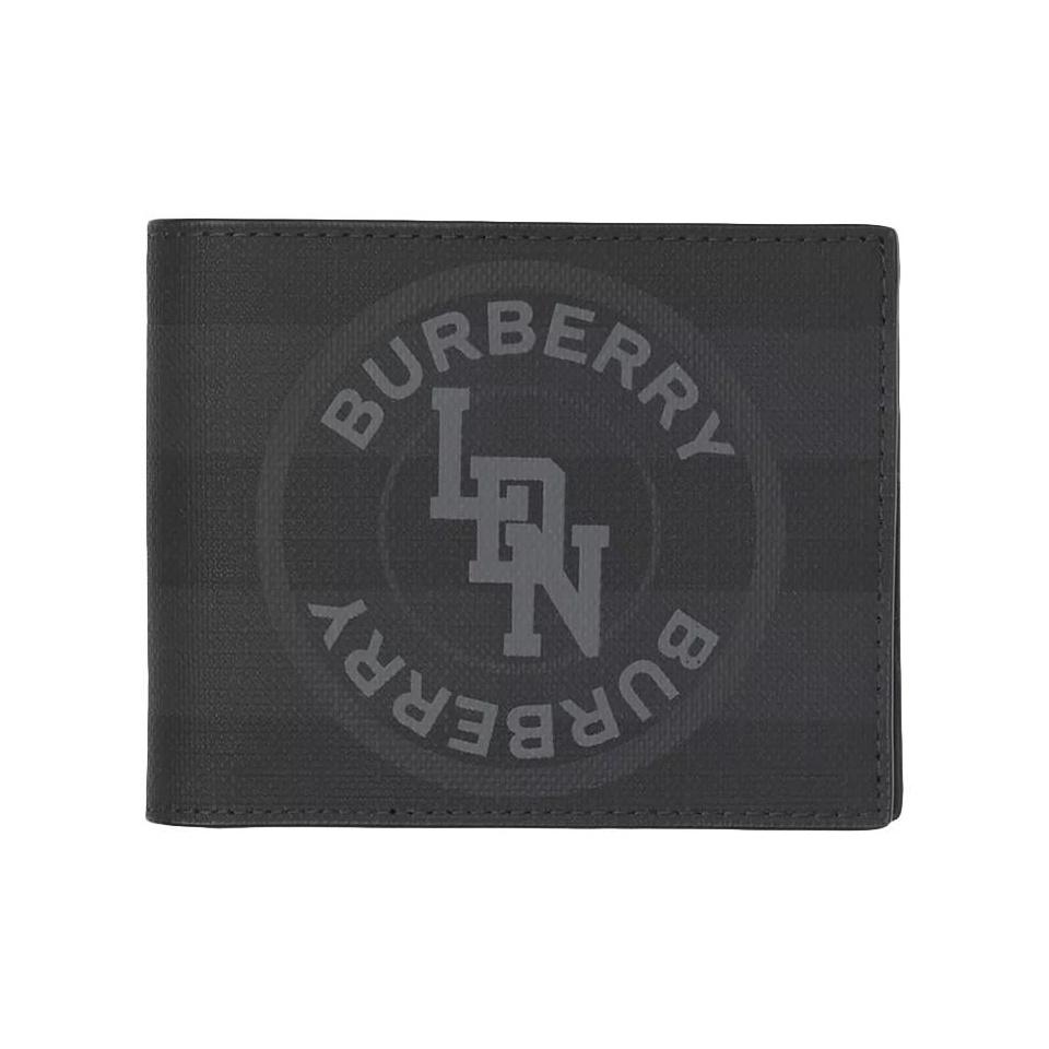 Burberry Short Folding Double-Fold Card Holder Pvc Wallet Men'S Dark Charcoal Gray