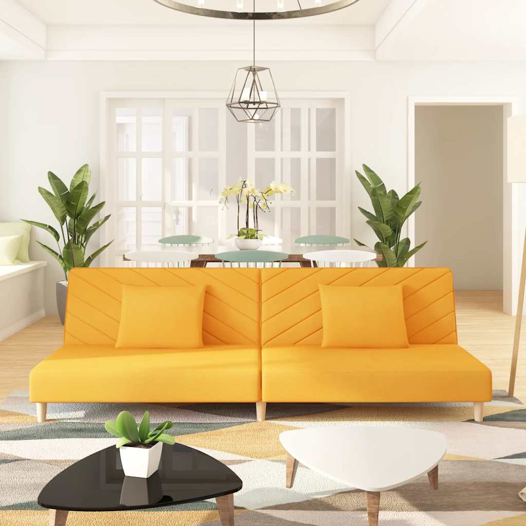 2 Seater Sofa Bed with 2 Cushions Yellow Fabric