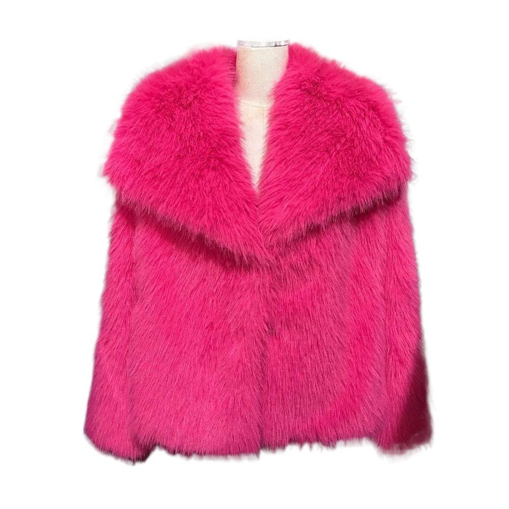 VAYLA Damski Płaszcz Jesienno-Zimowy ze Sztucznego Futra Pluszowy Puszysty Damska Kurtka Nowość Odzież Wierzchnia Biały Czerwony Szary Czarny Mieszanki Wełny Płaszcze