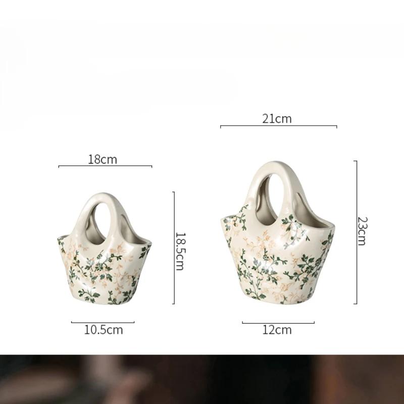 Bag Ceramic Vase Ornaments, Living Room, High Sense, Flower Arrangement, Hydroponics, Creative French Retro Pastoral Style.