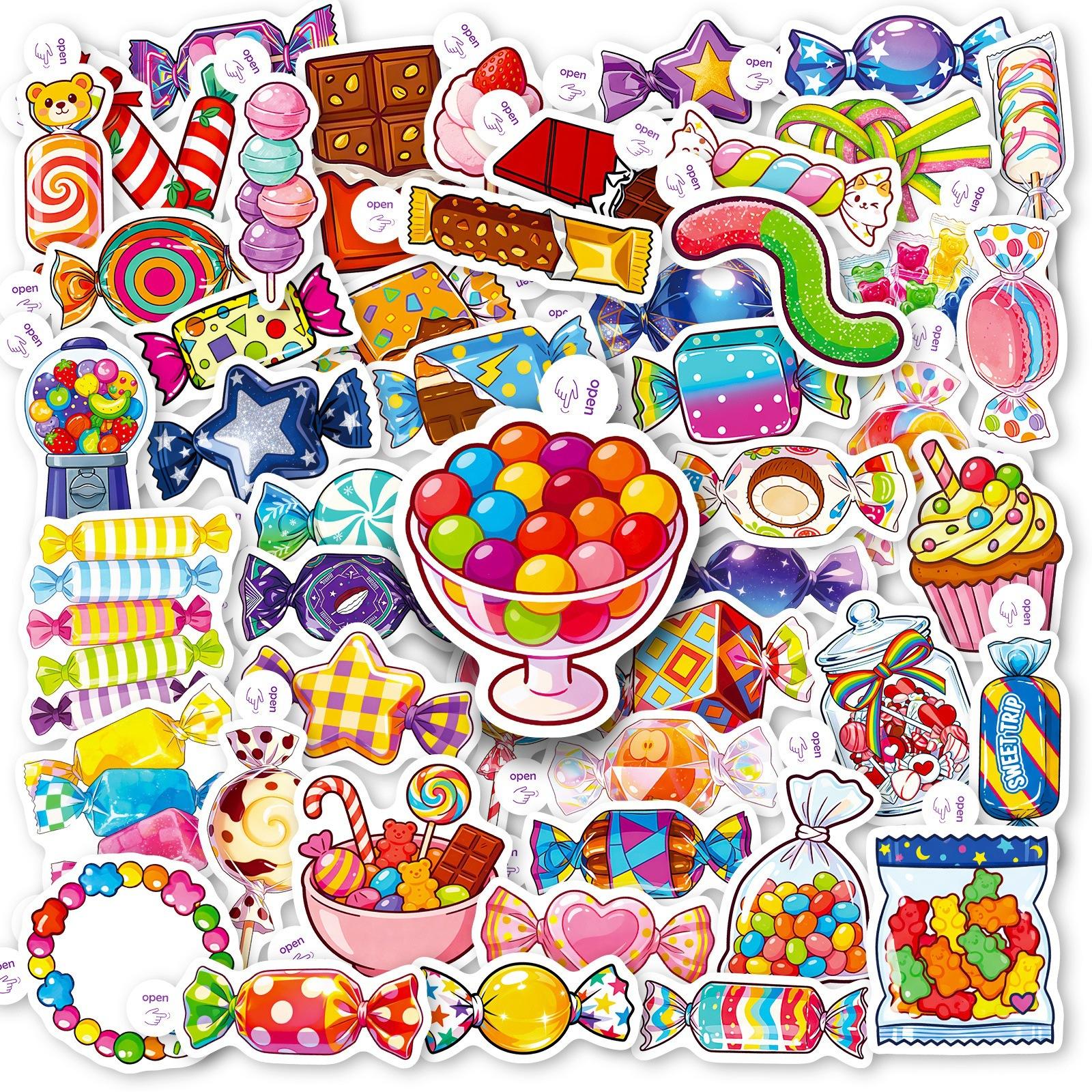 

50 Post Cartoon Candy Stickers, Lollipop Desserts Personalized Diy Decorative Materials Waterproof Stickers
