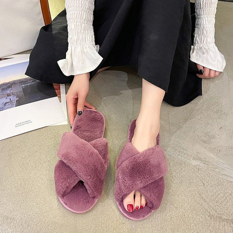 Fashion home cross comfortable cotton slippers women's 2025 autumn and winter new indoor soft bottom flat bottom fluffy slippers