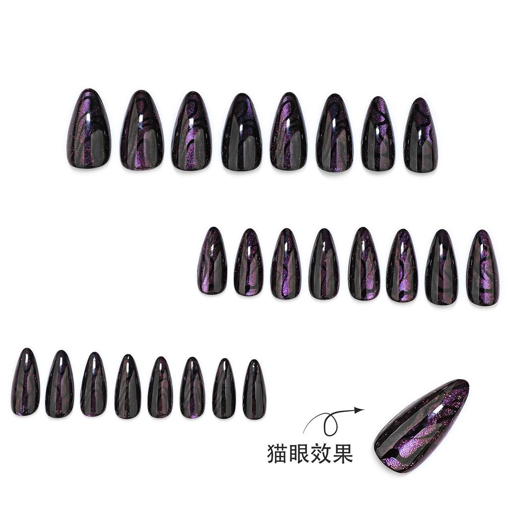 Hot-selling cat eye flash almond nail fake nail black wear nail fake nail fake nails