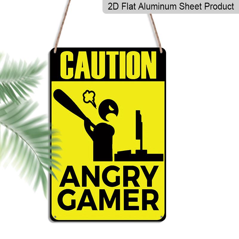 

2D Flat Yellow Angry Gamer 8 x12 Warning Sign - Vintage Aluminium Metal Wall Decor, Humorous Game Room Plaque, Suitable for Dens and Home 20*30cm