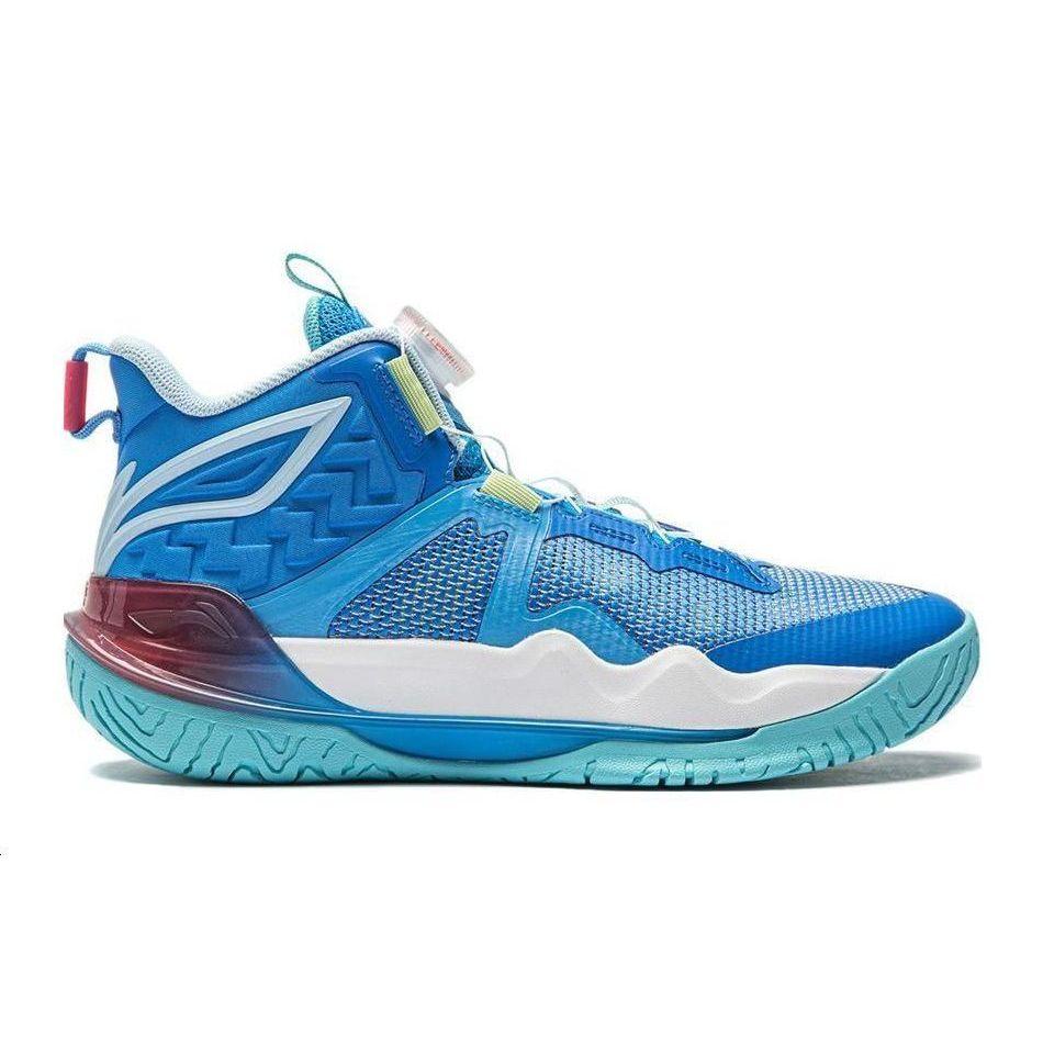 Li Ning Kids Pioneer Team 3 V3 Comfortable Mid-Top Basketball Shoes Kids Sneaker Blue White YKBU038-9