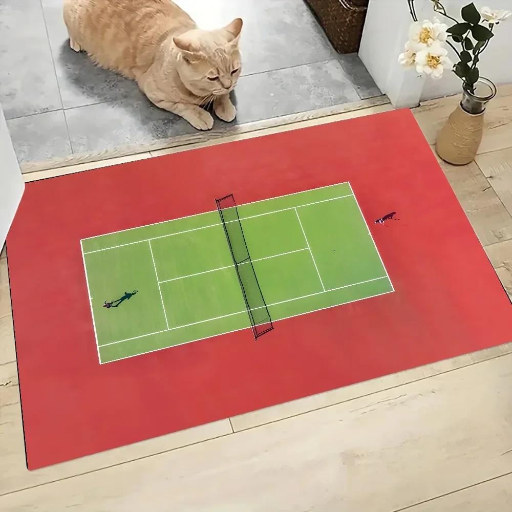 Tennis Court Printed Door Mat for House Entrance Bedroom Bathroom Anti-slip Floor Mat Sports Style Polyester Carpets Home Decor