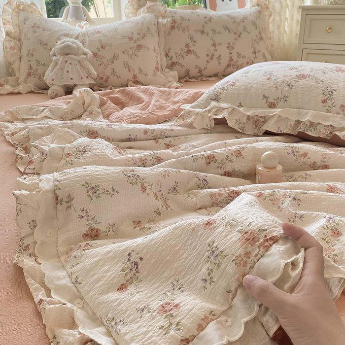 2025 Cloud-Feel Cotton Lace Summer Quilt Set, Machine Washable - Cool & Lightweight for Air Conditioning (Single/Double)