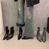 French retro brown square head short boots high heels women's autumn and winter new with skirt thin boots and bare boots women's boots