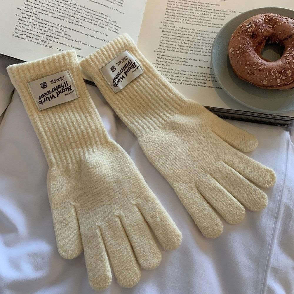 Warm Lining Full Finger Knitted Gloves One Size Faux Cashmere Gloves For Students