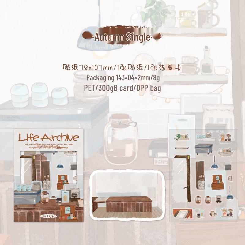 

Twilight PET White Card Scenery Stickers - Life Archive Series Journal Theme: 2 Sheets, 4 Styles Available