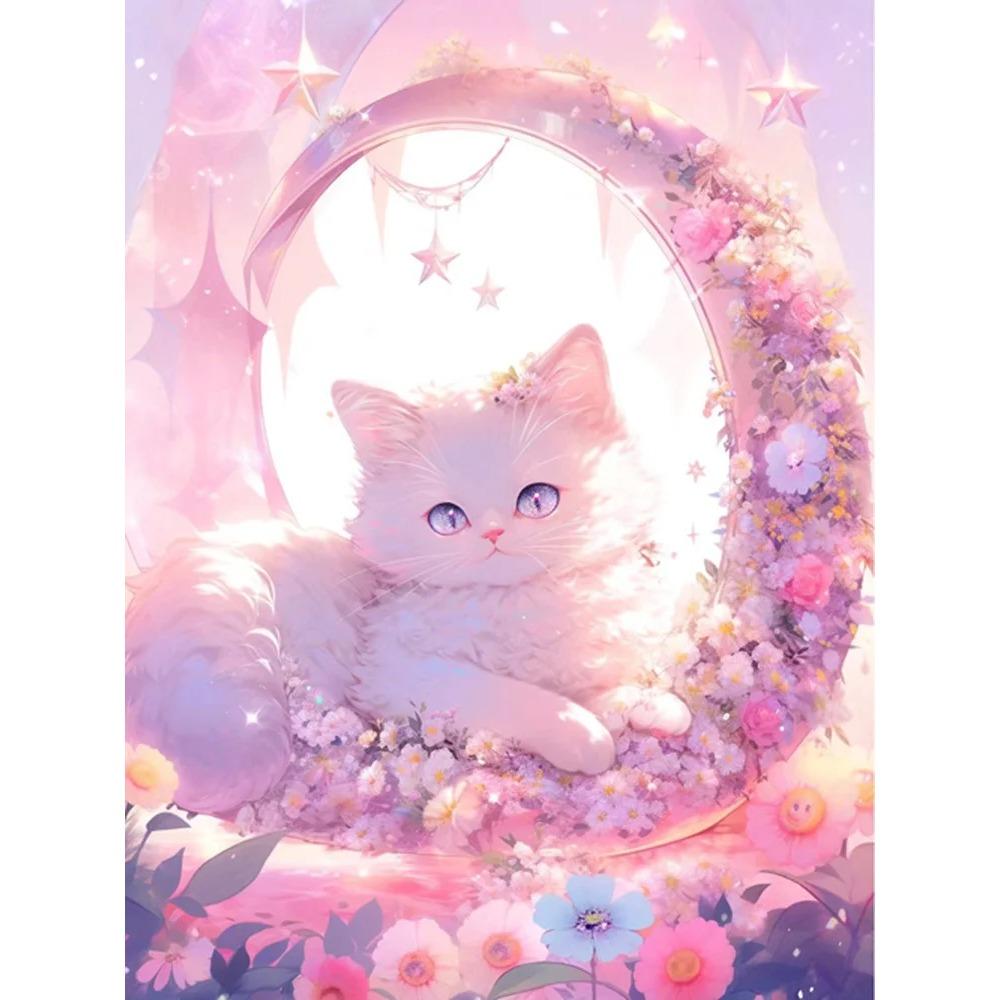 Diamant Peinture Plein Forage Mignon Père Noël Rond Diamant Peinture À La Main Chat Animal Bricolage Diamant Mosaïque Peinture Décoration De La Maison Cadeau De Noël