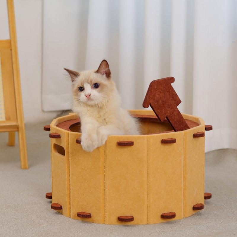 Hot Spring Felt Cat Nest Semi-Enclosed Large Space Felt Kitten Beds Wear-Resistant Cat House Hiding Cave Pet Cat Bed Furniture