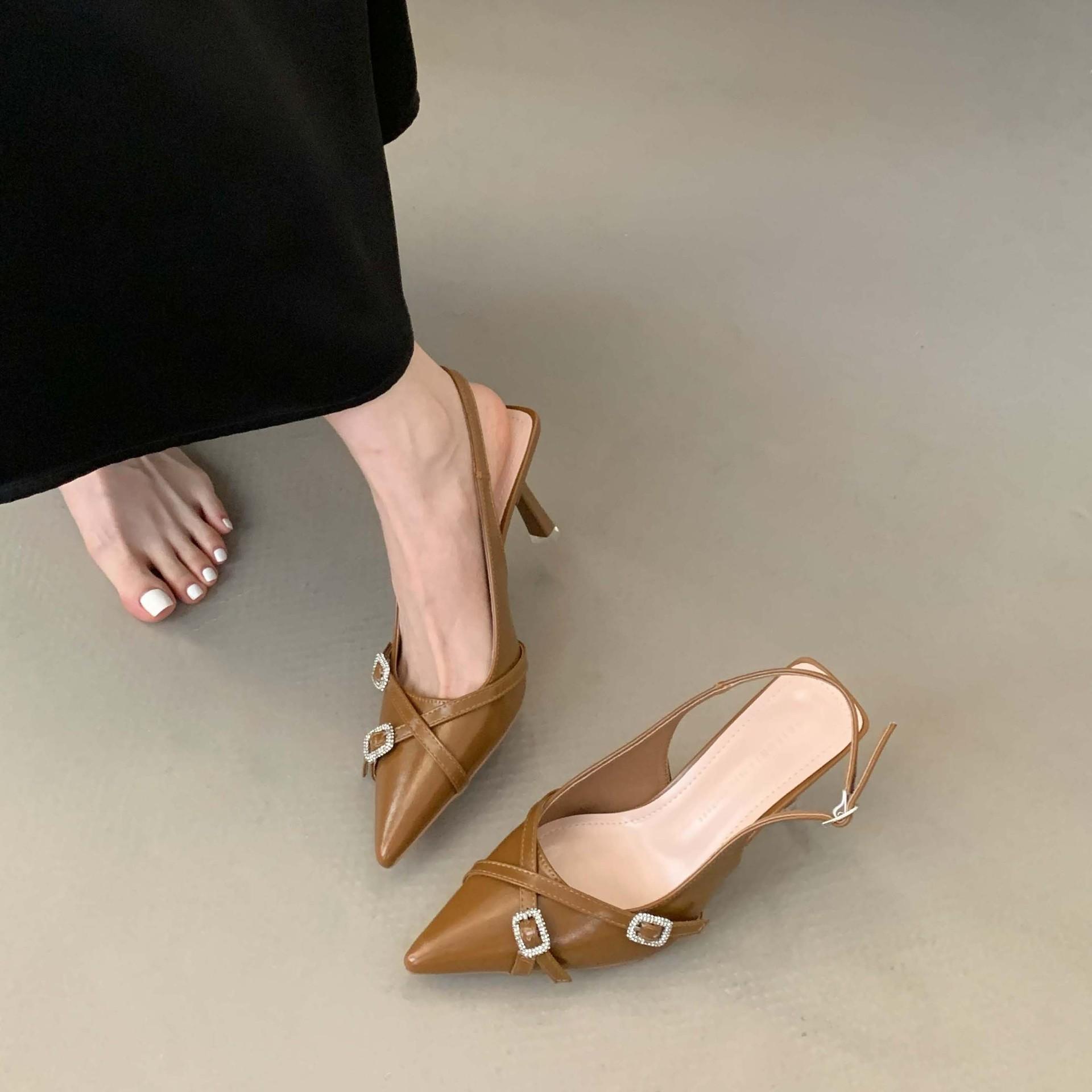 

Баотоу туфли на высоком каблуке женские весенне-летние новые тонкий каблук универсальный дизайн с пряжкой заостренные босоножки на высоком каблуке 37 светло-коричневого