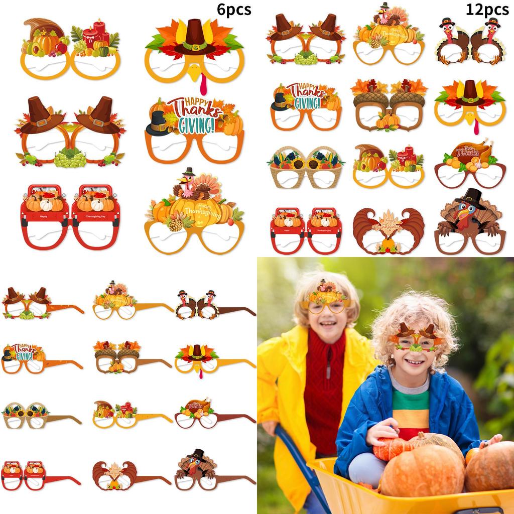 Thanksgiving Themed Paper Glasses Photo Props Set For Holiday Party Decor And Photos
