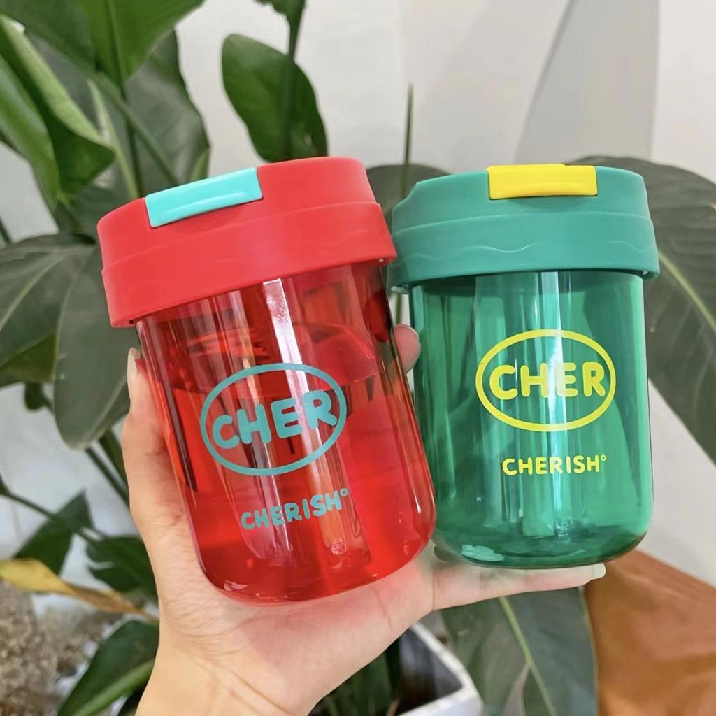 Water bottle simple ins cute high value straw cup female summer student adult girl plastic small portable water cup