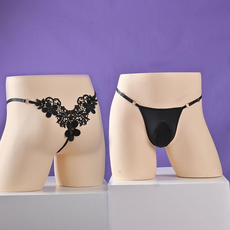 Pánské Sexy Kalhotky Krajkové Tanga Nastavitelná Vajíčková Taška Jj Set Svůdné Spodní Prádlo Průhledné Tanga G-String Nízký Pas T-Back Kalhotky