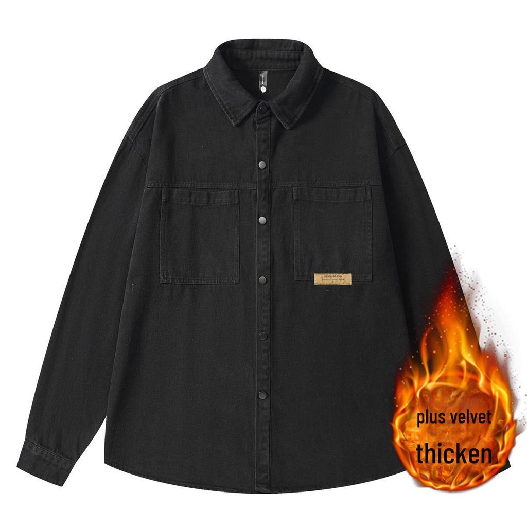 Herren Off-White Schweres Arbeitshemd, mit Samt gefüttert, lockere Passform, lässig langärmlig für Frühling & Herbst