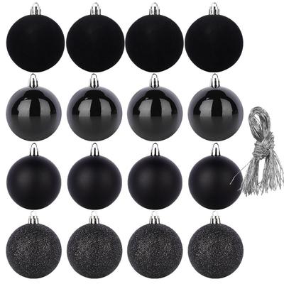 Conjunto de 16 Bolas de Natal Inquebráveis para Árvore de Natal Pretas
