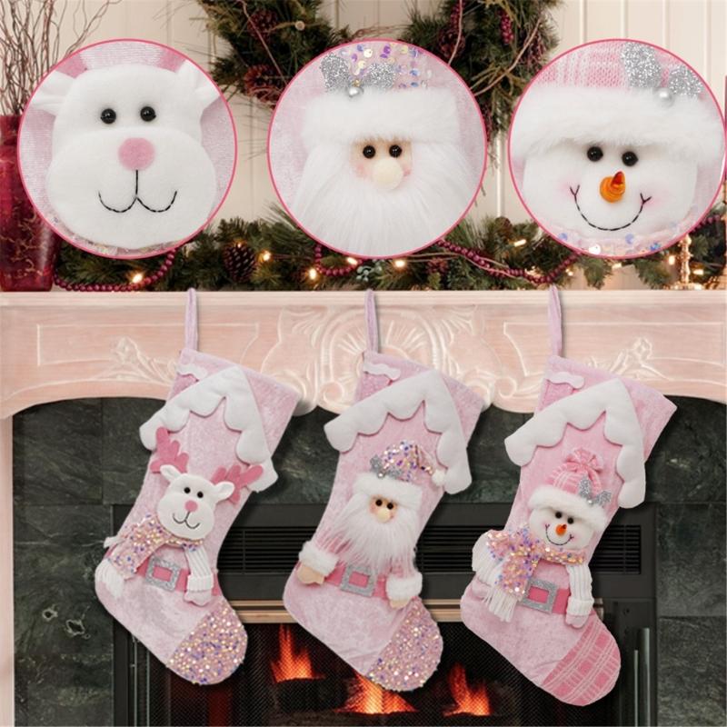 Christmas Stocking Present Bag Hanging Ornament Colorful Sequins Gift Bag Holiday Decoration for Fireplaces and Tree