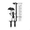 Rain Gauge Stake Decorative with Silhouette Metal for Gardeners, Homeowners, Garden,