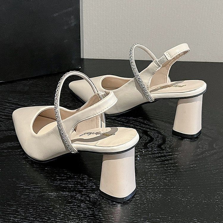 2025 summer fashion pointed head with thick fairy wind water diamond Mary Jane women's shoes new bag head high heel sandals women