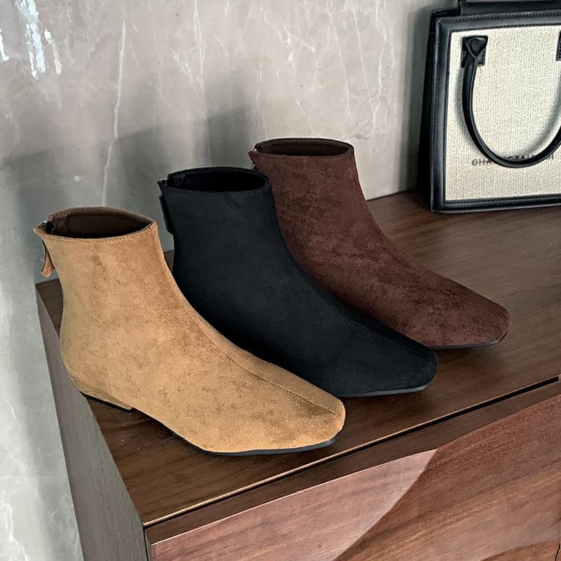 New Designer Winter Short Boot Ankle Boots Fashion Square Toe Booties Ladies Elegant Low Heels Shoes Largas Booties