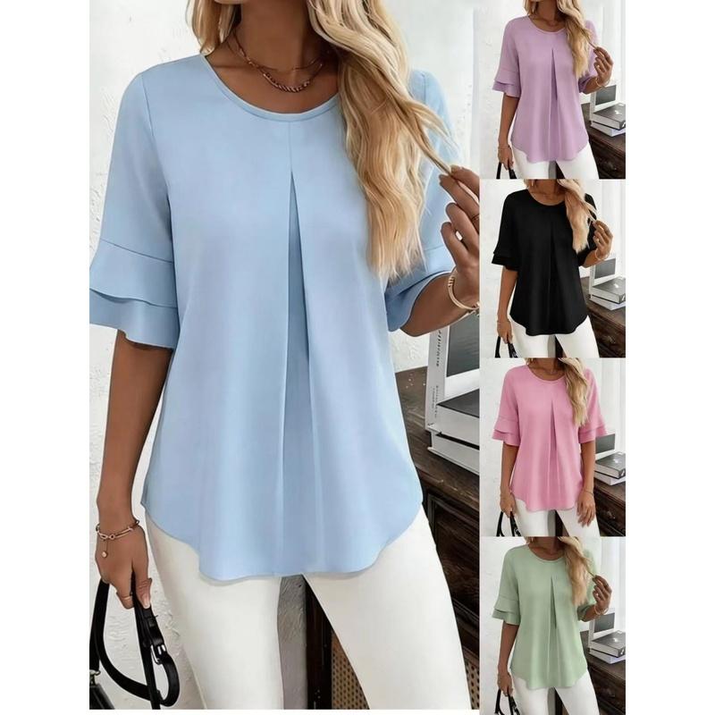 Women's Blouse Three Quarter Batwing Sleeve Crew Neck Loose Fit Casual Tunic Top
