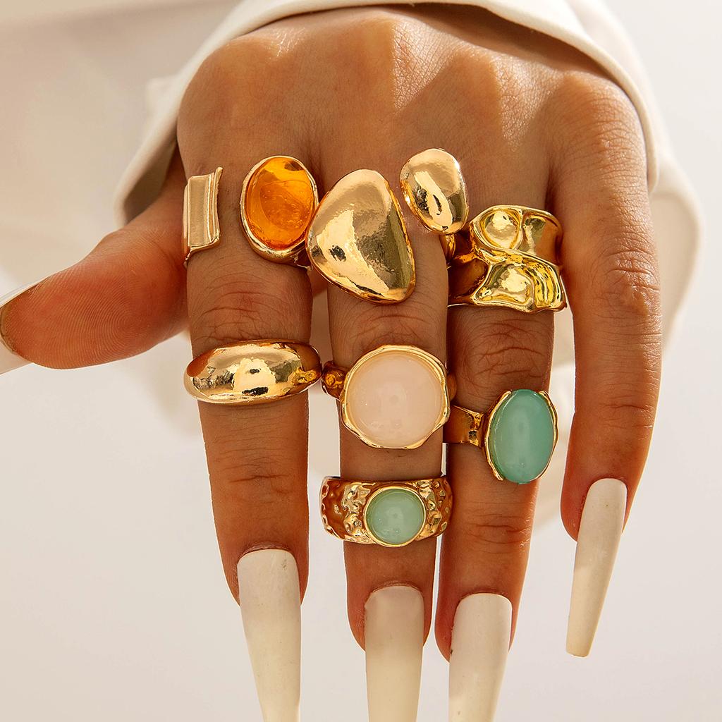 Tocona New Fashion Luxury Imitation Pearl Open Ring Sets for Women Elegant Gold Color Ring Party Jewelry Accessories