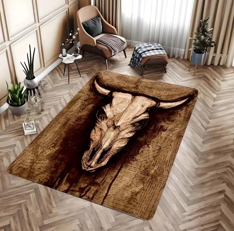 

Bullhead Bone and Rose Hippie Western Pattern Carpet Office Chair Carpet Decoration Holiday Gift Home Carpet 40x60cm