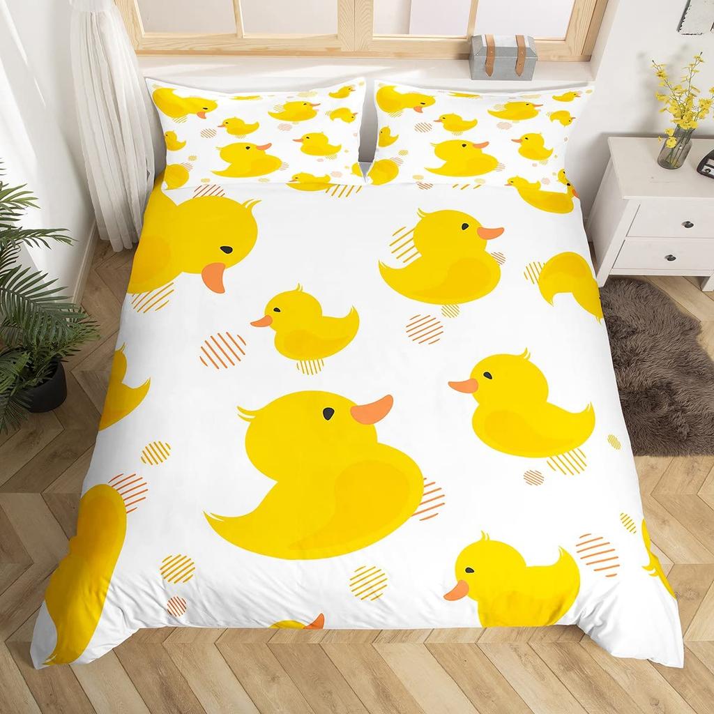 Cute Duck King Queen Duvet Cover Cartoon White Goose Bedding Set Funny Farmhouse Animal Comforter Cover Polyester Quilt Cover