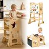 VEVOR Turnuleț pentru Copii Mici, Din Lemn, Scaun cu Trepte 4 în 1 pentru Bucătărie pentru Copii 1-5 ani, Set Masă și Scaun Montessori pentru Diversificare, Turnuleț de Învățare în Picioare cu Tablă Neagră